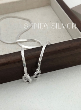 925纯银蛇骨链女双环扣项链