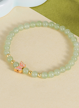 天然和田玉手串女款手链玉石手饰女生真品晴水散珠羊脂玉碧玉串珠