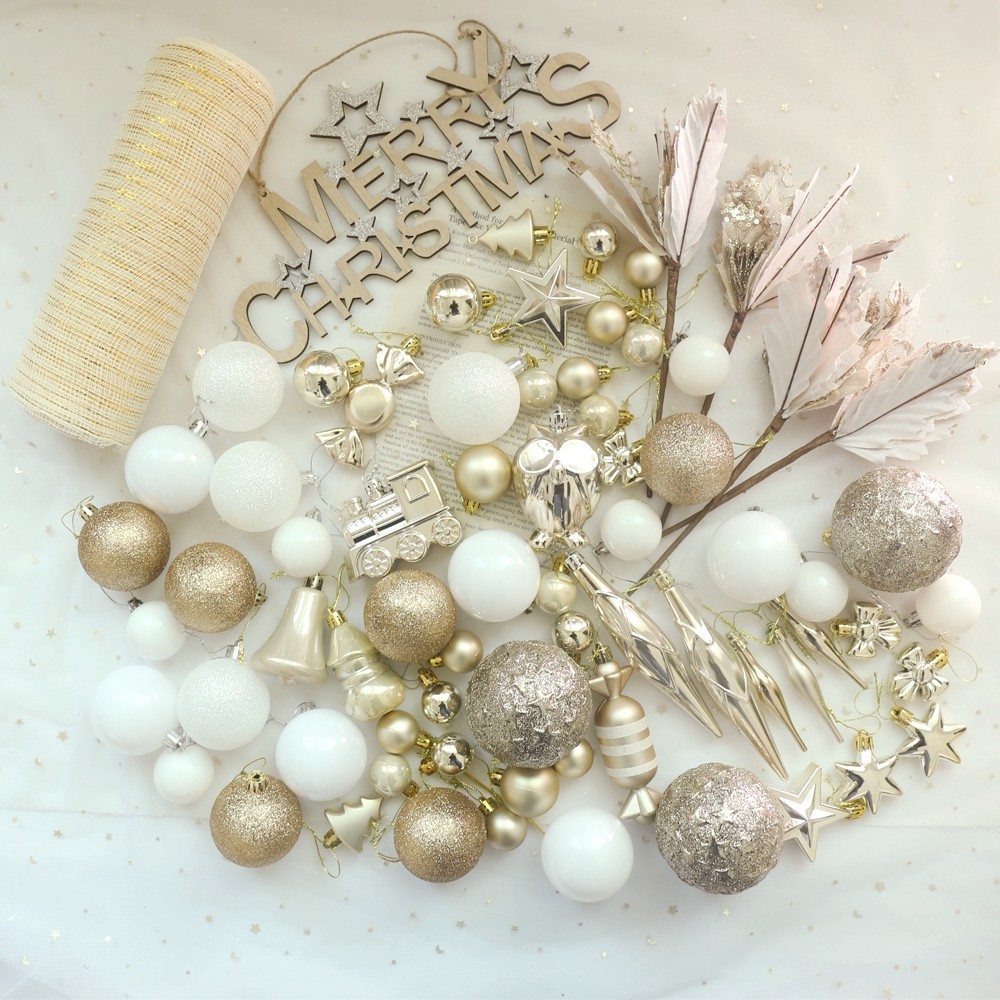 80个/组大号材料包香槟粉色系圣诞树节日挂球配件装饰球摄影挂件,淘宝优惠券,粉丝福利购,淘宝优惠卷