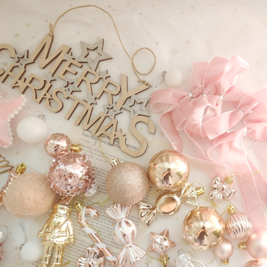 80个/组大号材料包香槟粉色系圣诞树节日挂球配件装饰球摄影挂件,淘宝优惠券,粉丝福利购,淘宝优惠卷