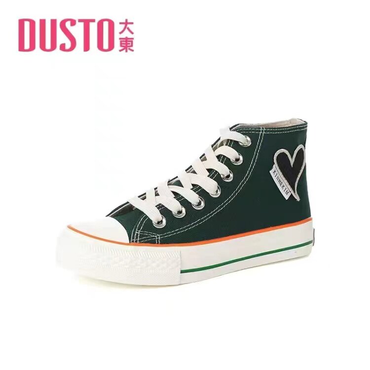 大东女鞋2022春季新款低跟平底圆头系带高帮帆布鞋DW22C7023A