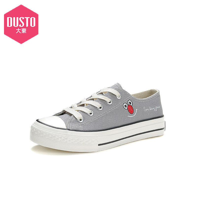 大东女鞋2021冬季新款加绒保暖时尚平底低跟系带帆布鞋DW21D7002E