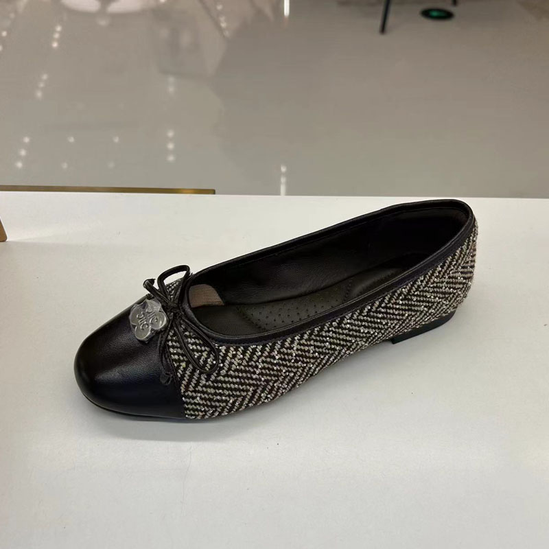 C.BANNER千百度2025秋正品圆头粗跟蝴蝶结浅口拼色单鞋A25482471 - 图2