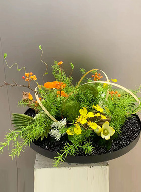 酒店圆桌转盘仿真花餐桌花摆花高端轻奢中间摆件装饰花创意茶桌花