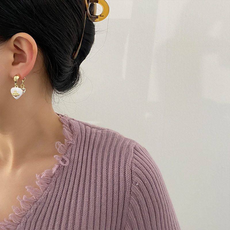 新款时尚土星心形爱心高级设计感简约画油甜酷冷淡小众前后两戴女,淘宝优惠券,粉丝福利购,淘宝优惠卷