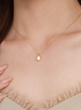 远梵s925纯银欧美法式欧泊石吊坠精致百搭个性项链女设计感锁骨链