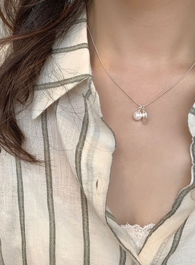 s925纯银圆珠项链女韩系轻奢个性极简风小扁豆吊坠潮流百搭锁骨链