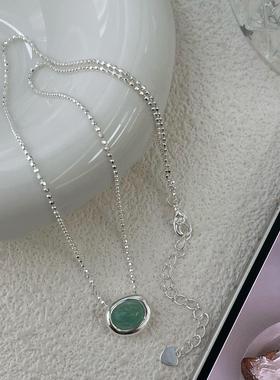 S925纯银天然石椭圆锁骨项链ins气质高级百搭时尚轻奢小众设计