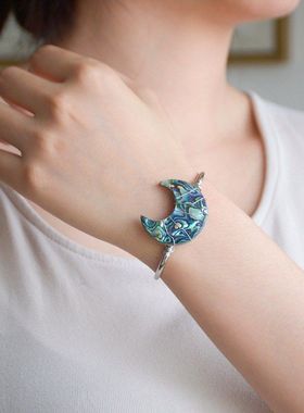 鲍鱼手环手饰可手镯月亮天然手饰