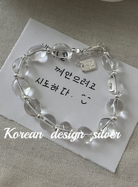 韩国Ins风设计银饰品 S925纯银随形白水晶手链叠戴简约气质女