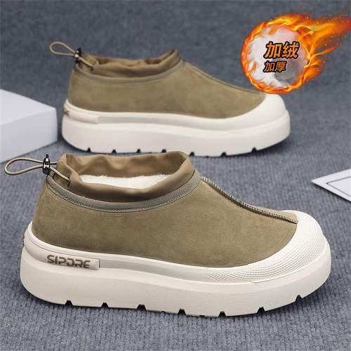 男士棉鞋2025新款冬季加绒加厚保暖懒人一脚蹬防滑厚底防滑防寒鞋 - 图0