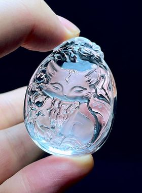 天然白水晶九尾狐吊坠纯白体晶体纯，净，规格约：43.4×32×17mm