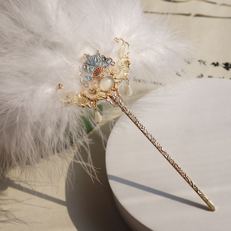 羽毛扇发簪超仙羽毛发钗古风汉服新中式发鬓配饰手持扇子拍照饰品,淘宝优惠券,粉丝福利购,淘宝优惠卷