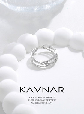 微镶锆石三层交叉金属开口指环气质戒指女小众高级轻奢食指戒