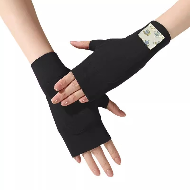 德绒带兜手套男女秋冬保暖防寒自发热双面加绒半指学生写字护手套,淘宝优惠券,粉丝福利购,淘宝优惠卷