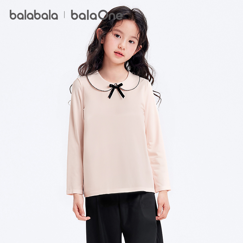 巴拉巴拉balaone女童长袖t恤儿童2025新款秋甜美娃娃领内搭上衣萌