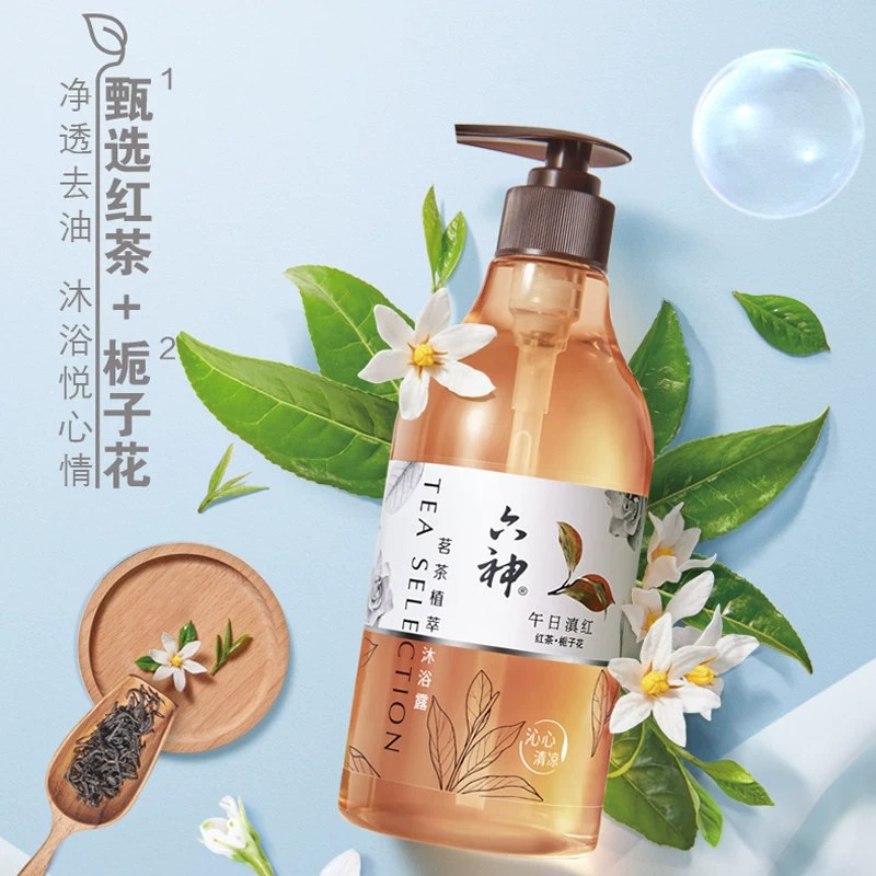 六神茗茶植萃沐浴露午日滇红（红茶+栀子花）475ml*1瓶长久留香