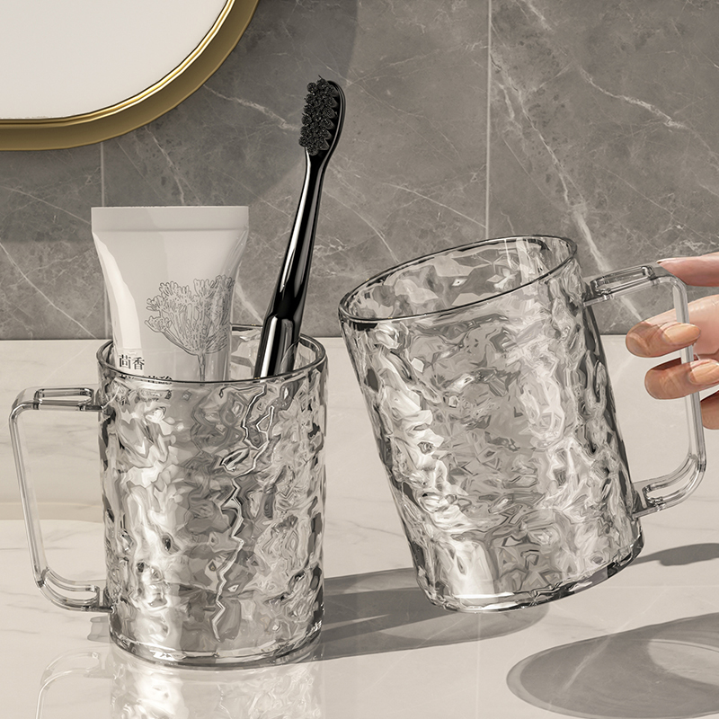 冰川纹漱口杯2个家用女刷牙洗漱杯牙杯牙缸大容量透明牙刷架杯子