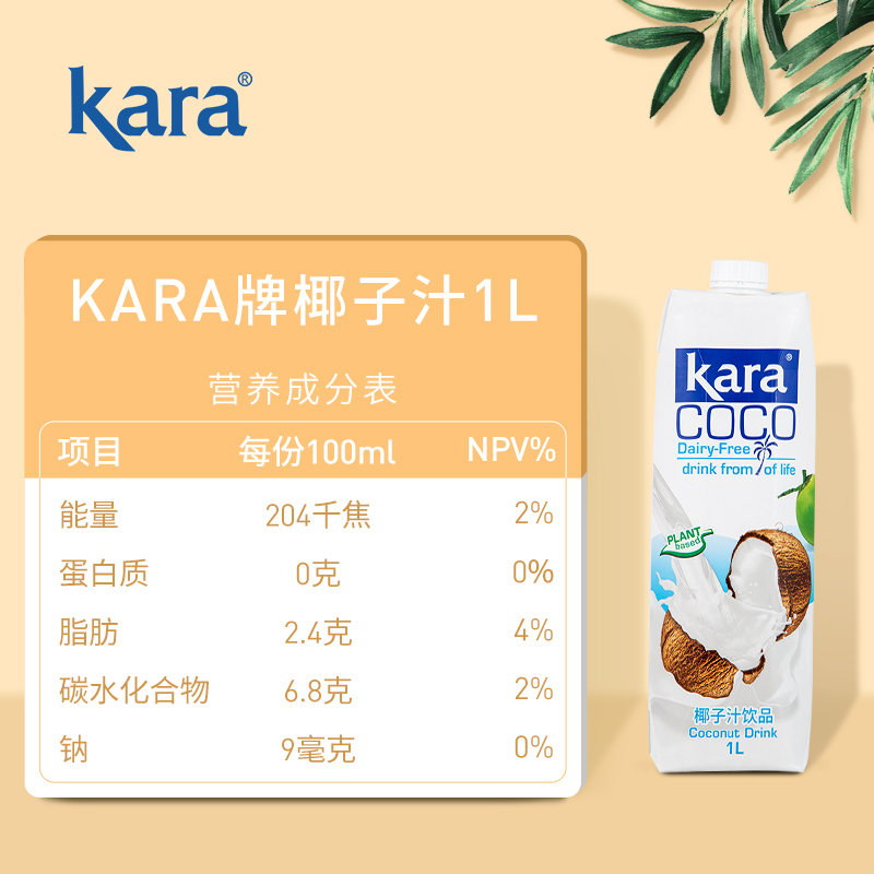 印尼进口Kara植物蛋白饮料椰子汁饮料1L*1瓶椰汁椰奶椰肉榨汁果汁 - 图1