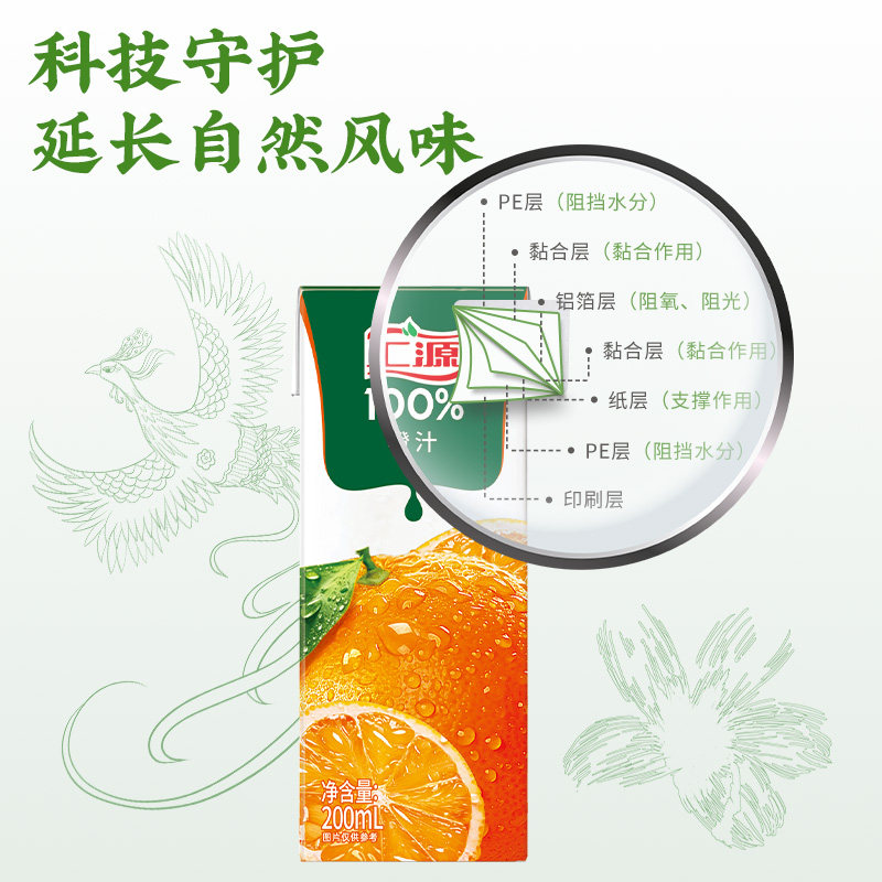 汇源100%橙汁200ml*12盒浓缩橙汁果汁整箱