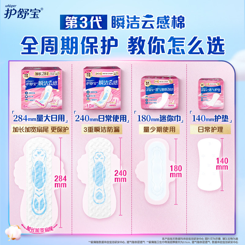 护舒宝瞬洁云感棉卫生巾日夜组合 超薄透气干爽无香姨妈巾 护舒宝瞬洁云感棉卫生巾日夜组合 超薄透气干爽无香姨妈巾