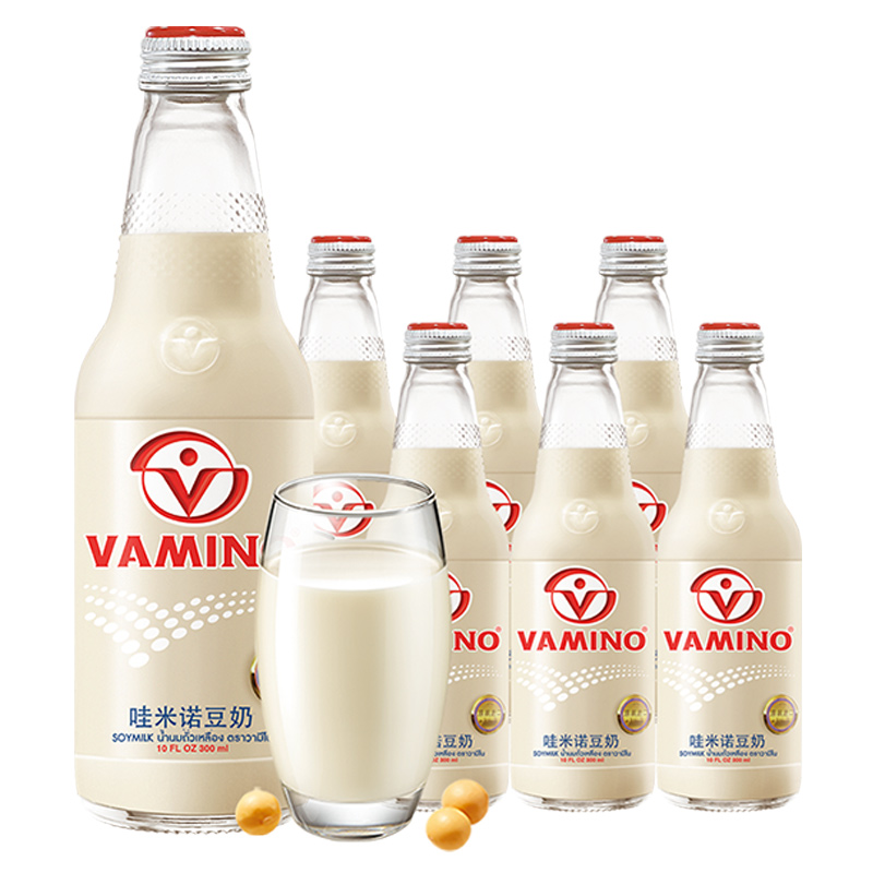 【进口】泰国豆奶Vamino哇米诺原味豆奶300ml*6瓶植物蛋白早餐奶-图0