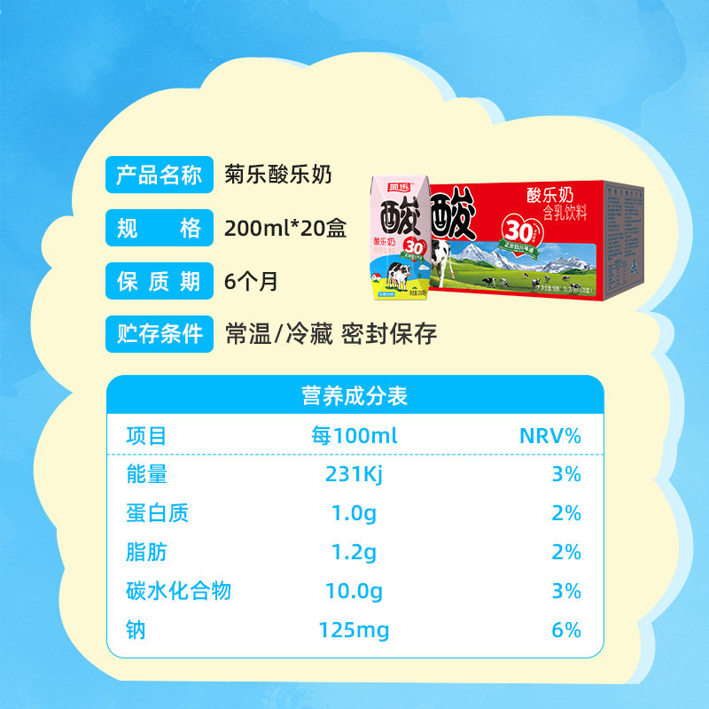 菊乐经典原味酸乐奶牛奶儿童早餐奶整箱含乳饮料四川风味奶酸奶