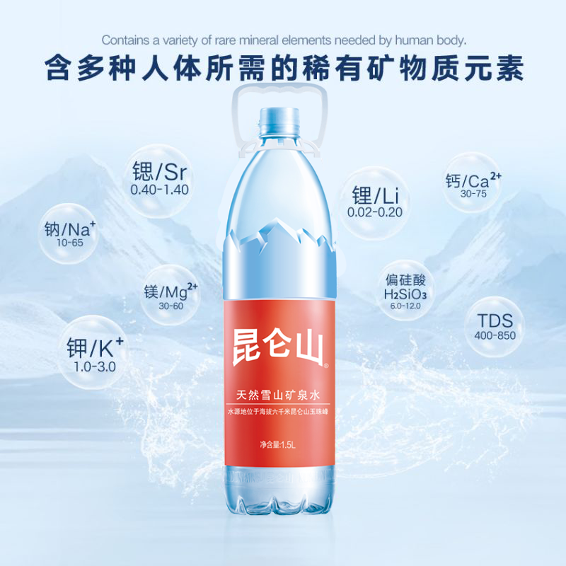 昆仑山高端矿泉水1.5Lx12瓶天然纯净弱碱性煲汤家庭泡茶用水