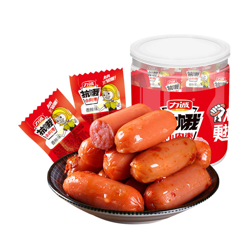 力诚香辣抗饿小212g炭烤肉干小香肠 天猫超市猪肉类