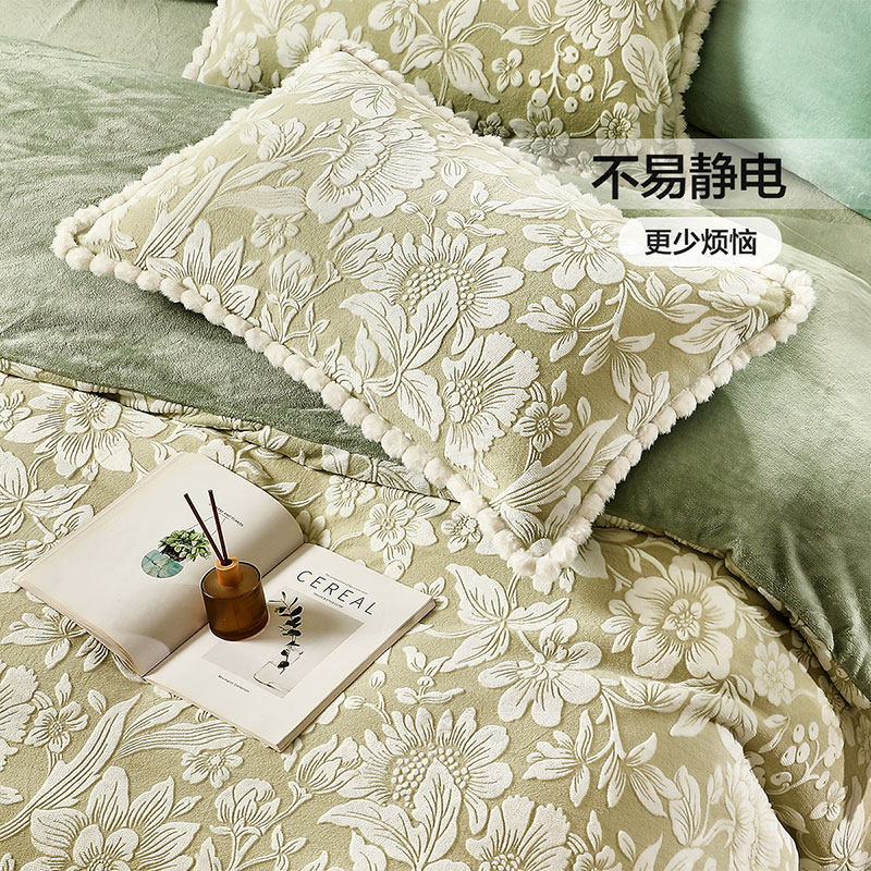 富安娜加厚牛奶绒四件套保暖珊瑚绒套件法兰绒床单被套秋冬季新款