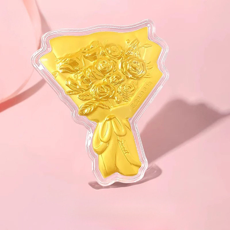 六桂福珠宝999足金黄金玫瑰花足金片条有钱投资金手捧花生日礼物,淘宝优惠券,粉丝福利购,淘宝优惠卷