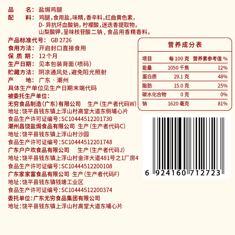 无穷盐焗鸡腿 肉类卤味熟食鸡翅办公休闲食品网红零食小吃特产 - 图3