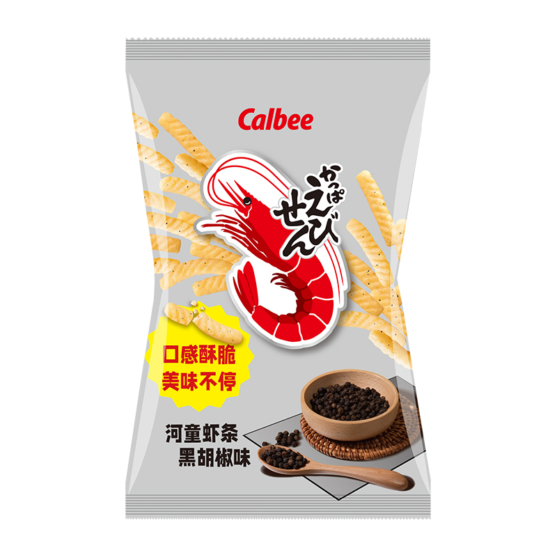 泰国进口Calbee/卡乐比虾条黑胡椒味70g膨化休闲零食品虾片薯条 - 图0