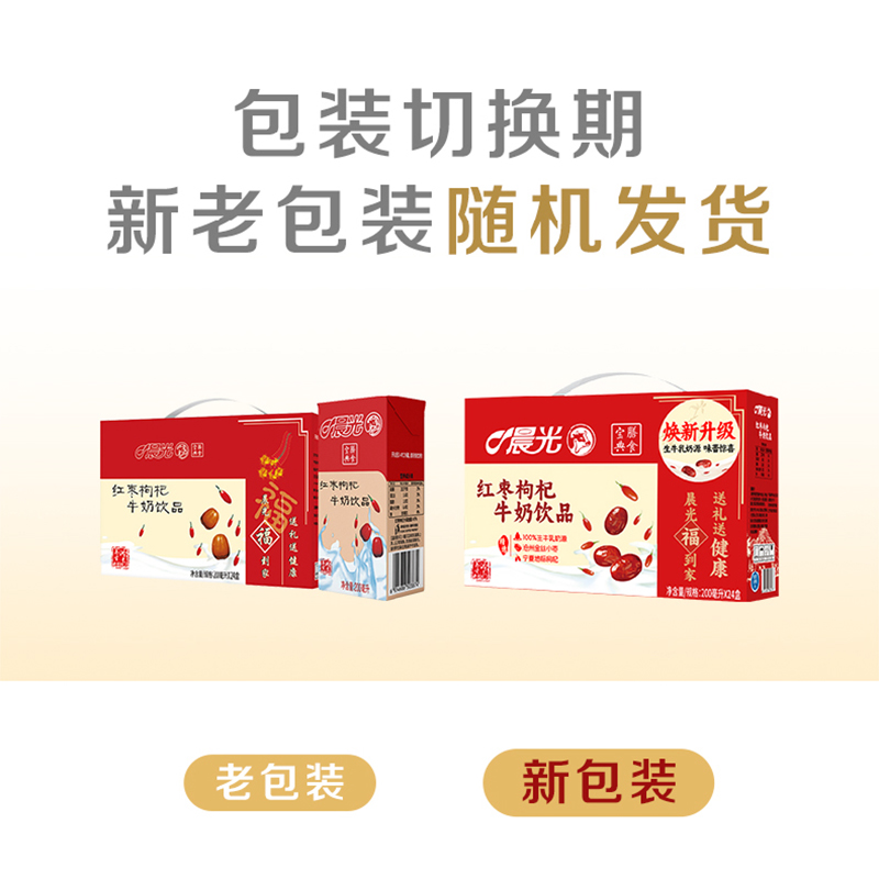 晨光牛奶红枣枸杞风味乳饮品200ml*24盒营养膳食早餐奶整箱礼盒装