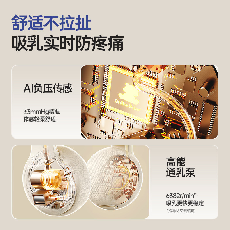 小白熊免手扶珍珠贝双边电动式吸奶器全自动热敷便携式挂脖挤奶器