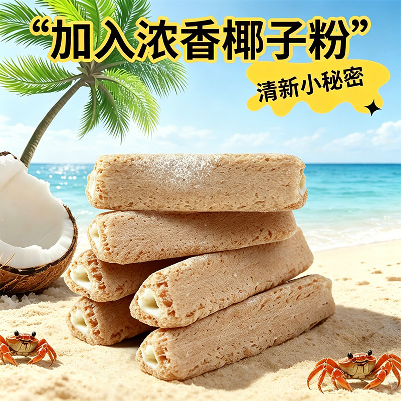 Aji椰子卷牛乳味夹心三角酥脆威化饼干蛋卷米果棒卷儿童膨化零食 儿童三实拍商品图