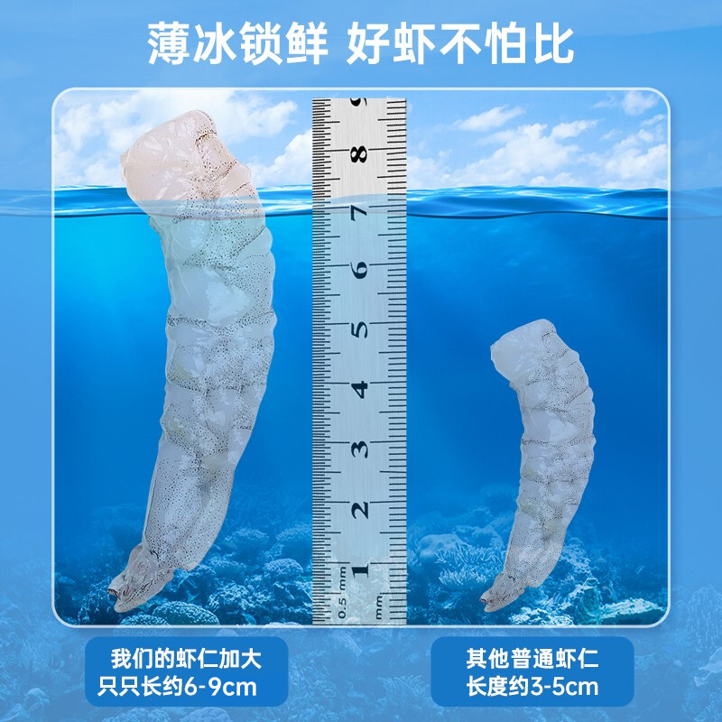 好拾味特大号青虾仁无冰净重250g约20-25只（6-9cm）已去虾线速冻