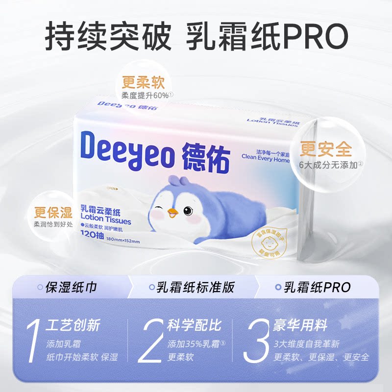 德佑乳霜纸云柔巾婴儿可用抽纸120抽5包保湿纸巾柔纸巾非湿巾