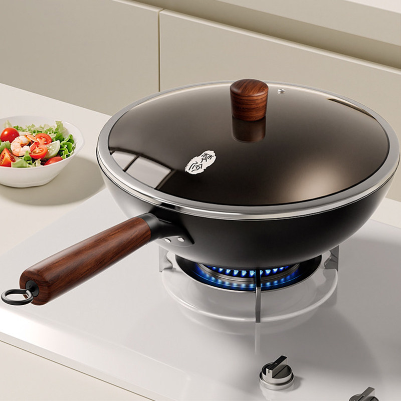 梦创正品传统章丘老式铁锅无涂层家用炒菜锅不粘锅燃气灶专用炒锅