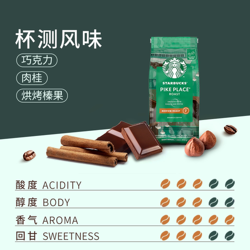 星巴克门店同款中度烘焙Pike Place派克市场现磨咖啡豆200g*2袋 - 图2