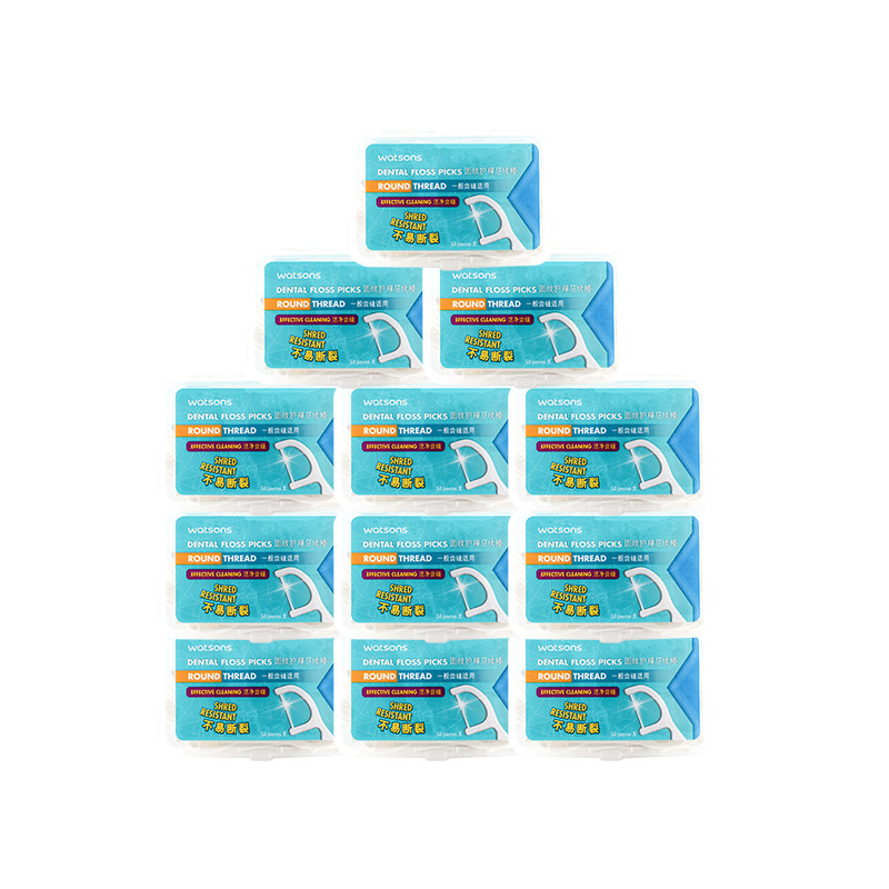 屈臣氏圆线护理50支x12盒牙线棒 天猫超市牙线/牙线棒