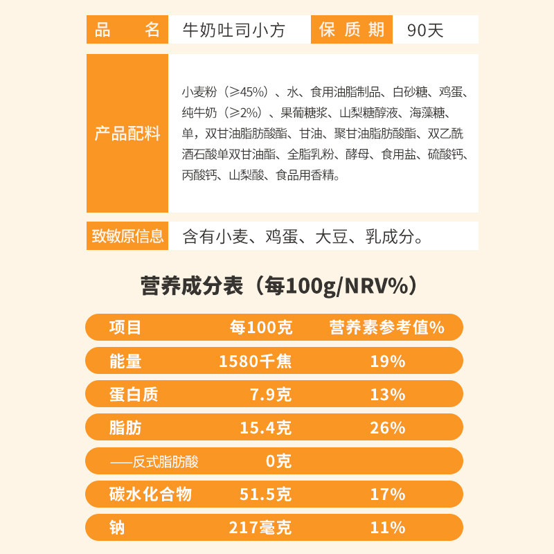 【手淘秒杀】盼盼牛奶小方吐司480g*1箱早餐代餐包面包蛋糕点心