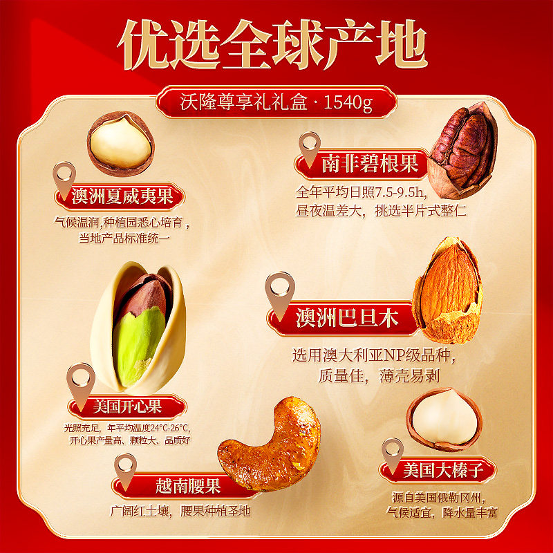 沃隆尊享礼1540g全坚果6罐装年货礼盒干果零食礼盒过年大礼包,淘宝优惠券,粉丝福利购,淘宝优惠卷