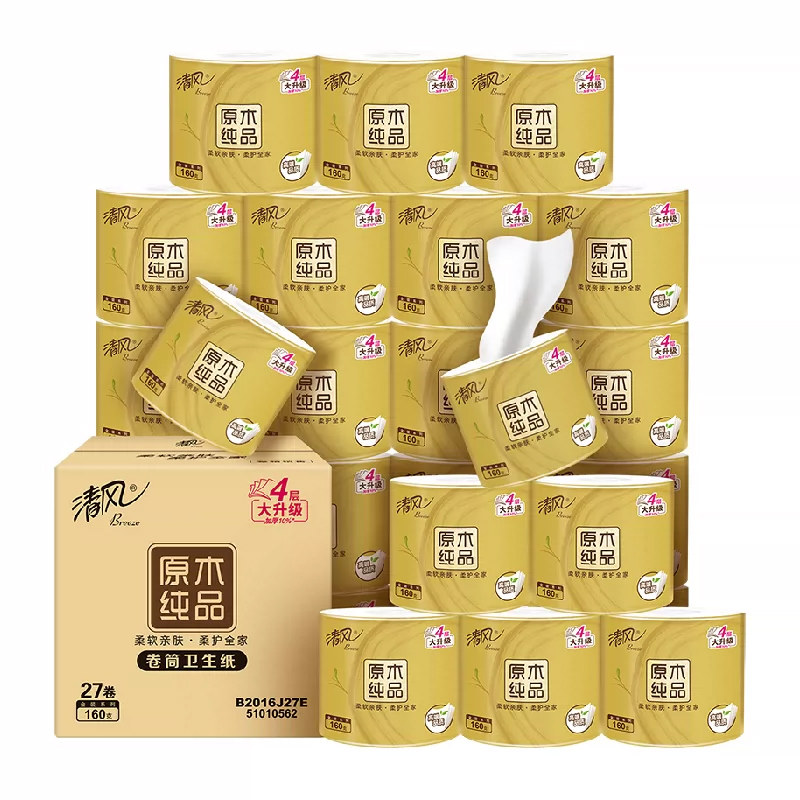 加量不加价清风卷纸金装4层160克27卷卫生纸卷筒纸厕纸140+20g