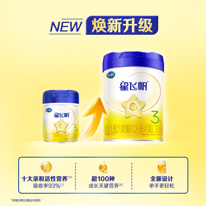 【新代专利OPO】飞鹤星飞帆婴幼儿配方奶粉3段12-36月龄700g*6罐