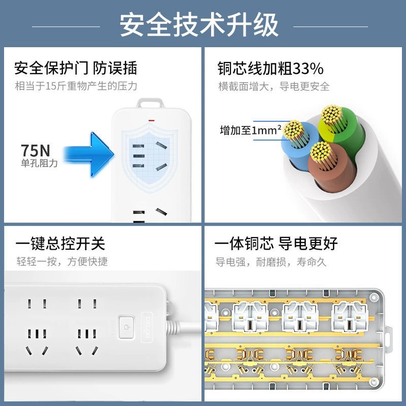 德力西排插多功能接线板家用电插板带线拖线板开关插座插排-图2