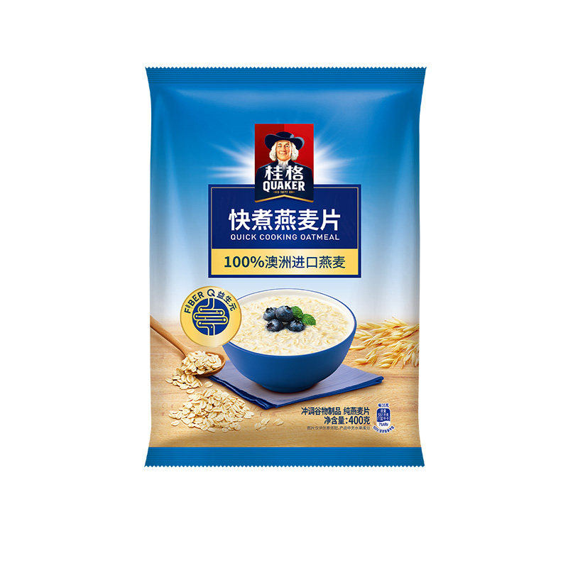 QUAKER/桂格快煮原味燕麦片400g*1袋粗粮冲饮早餐无添加代餐饱腹 - 图0