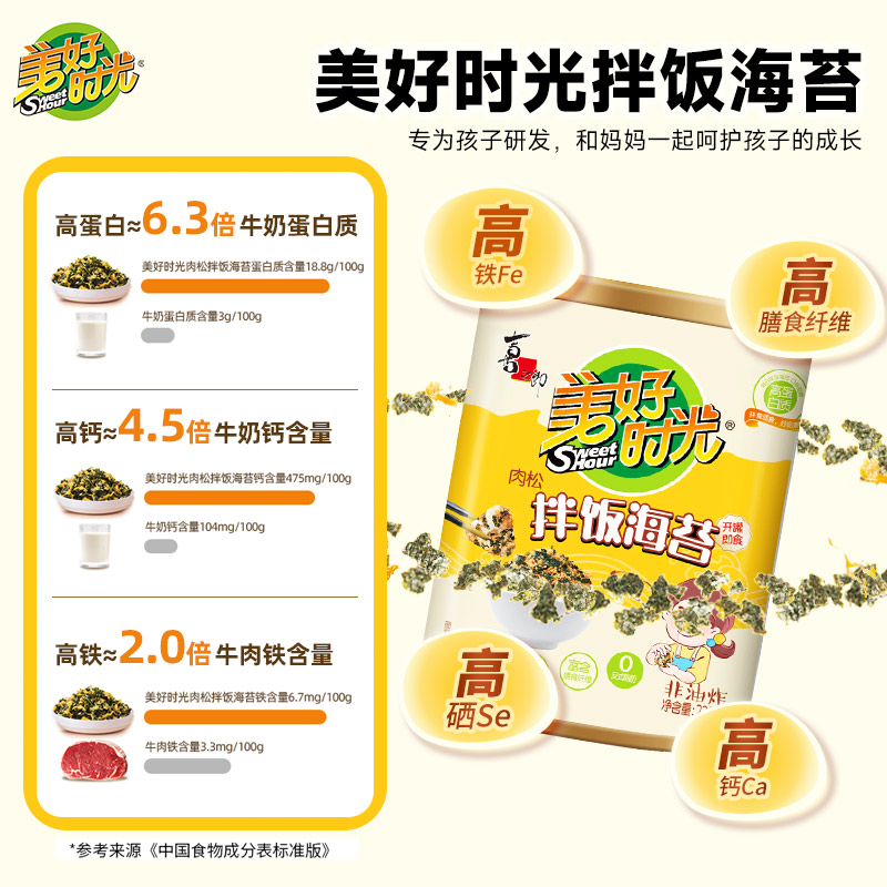 美好时光儿童肉松拌饭海苔碎228g*1罐装高钙高铁宝宝紫菜饭团调味