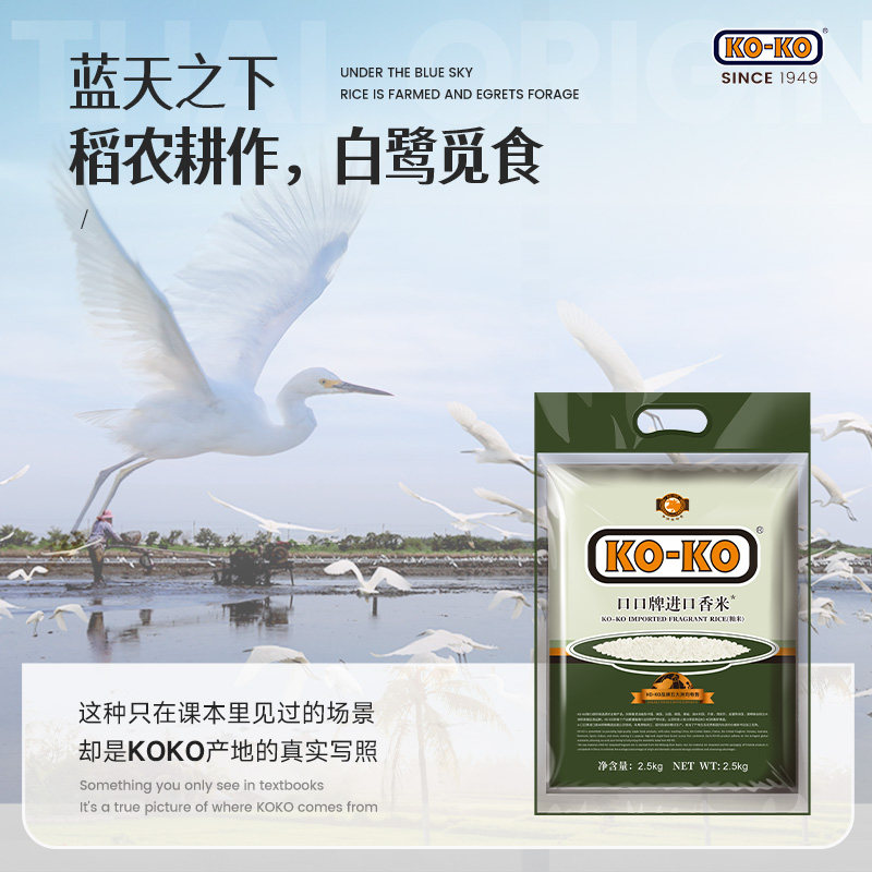 KOKO大米进口香米2.5KG*4袋箱装 20斤长粒米原粮大米家庭装