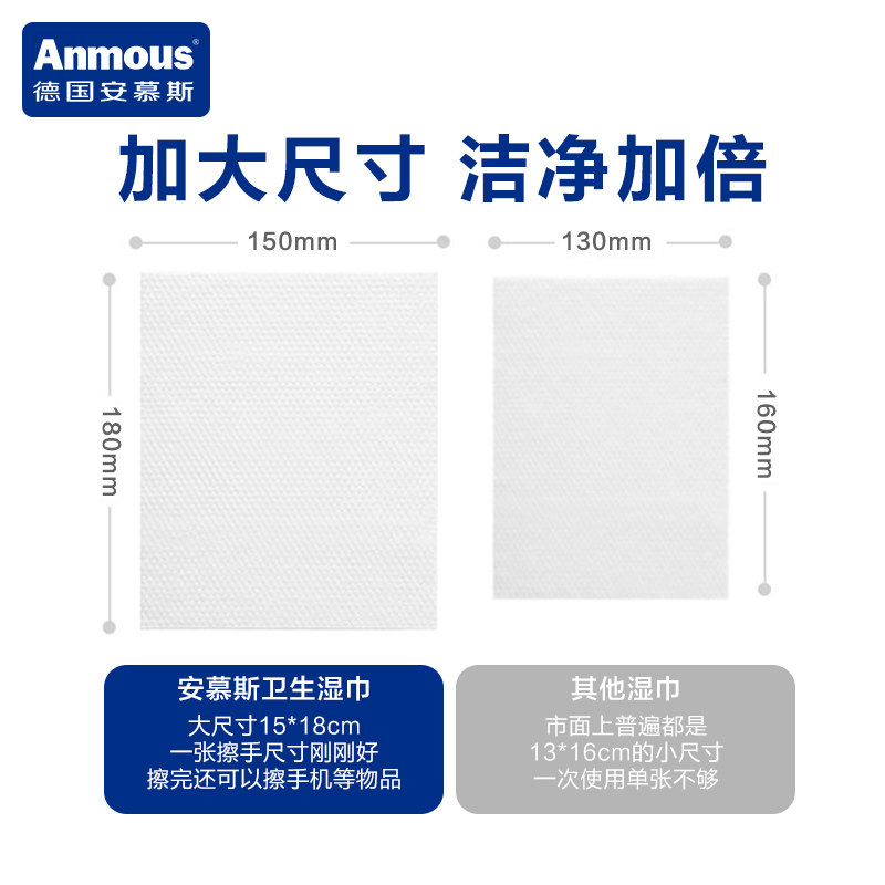 下拉详情享优惠丨安慕斯75%酒精湿巾卫生独立便携装外出有效杀菌